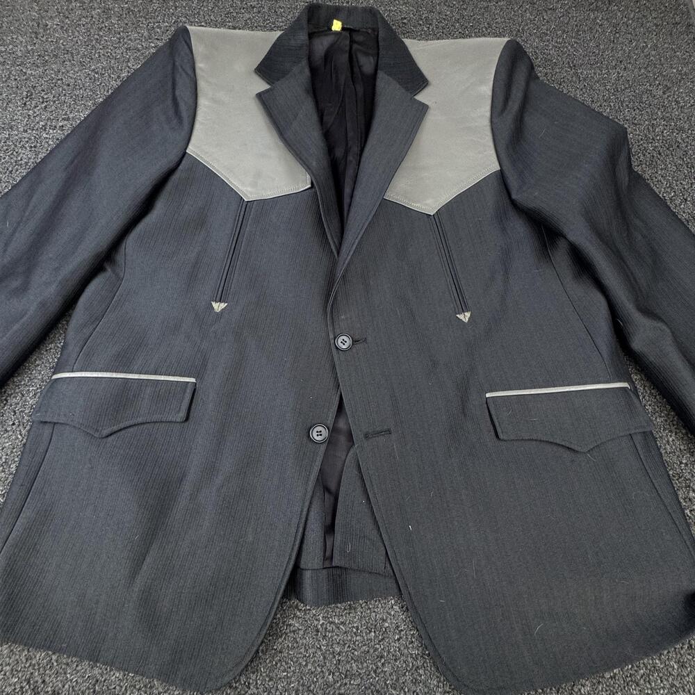 Mesquite Sport Coat Mens 50R Gray Striped Leather Wool 2 Button Notch Lapel